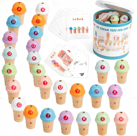 Drewniana Lodziarnia Lody Duzy Zestaw Montesori Liczenie Nauka + Zabawa