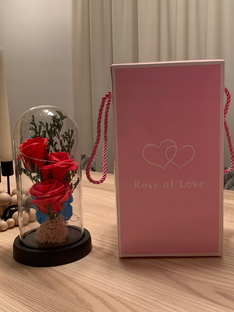 WIECZNA ROZA SWIECACA W SZKLE LED PREZENT w ładnym opakowaniu + bilecik