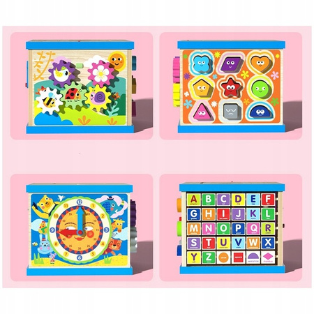 DREWNIANY SORTER KOSTKA EDUKACYJNA ALFABET KOLOROWY MONTESSORI Z LABIRYNTEM