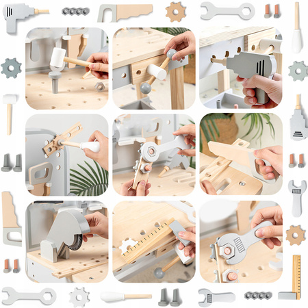 EDUKACYJNA ZABAWKA WARSZTAT DREWNIANY STÓŁ NARZĘDZIA DO NAPRAWY