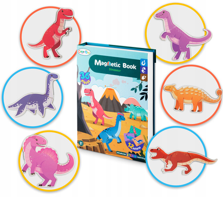 KSIĄŻKA MAGNETYCZNA PUZZLE UKŁADANKA DINOZAURY PUDEŁKO