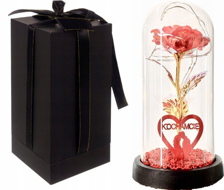 WIECZNA RÓŻA W SZKLE LED Serce Kocham Cię rose na Walentynki