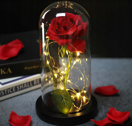 Wieczna Róża w Szkle LED Świecąca– Idealny Prezent Na Święta, Jak Prawdziwa
