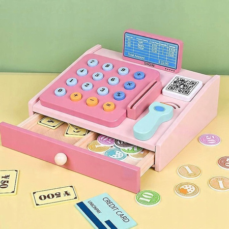 DUŻA Drewniana kasa fiskalna zabawka dla dzieci SKLEP SUPERMARKET