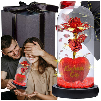 WIECZNA RÓŻA W SZKLE PREZENT ŚWIECĄCA LED Prezent pod Choinke