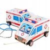 DOKTOR ZESTAW lekarza z białym ambulansem drewniany i akcesoriami STETOSKOP