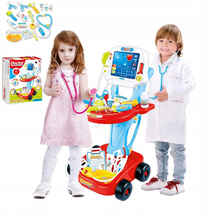 Mały Doktor Lekarz Zestaw Lekarski na wózku Mobilny EKG Prezent