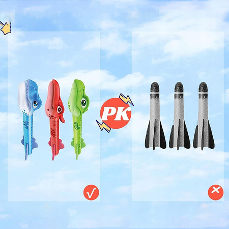 DINOZAURY RAKIETA KOSMICZNA WYRZUTNIA KATAPULTA RAKIET PIANKOWYCH POMPKA