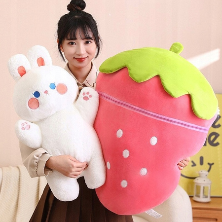 MASKOTKA MARZEŃ! Truskawkowy Królik 2w1 - Zabawka i Poduszka! 60cm