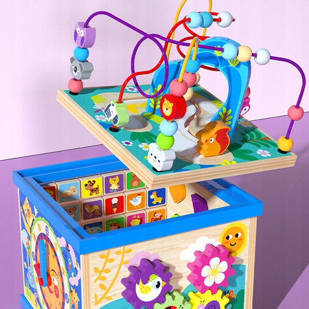 DREWNIANY SORTER KOSTKA EDUKACYJNA ALFABET KOLOROWY MONTESSORI Z LABIRYNTEM