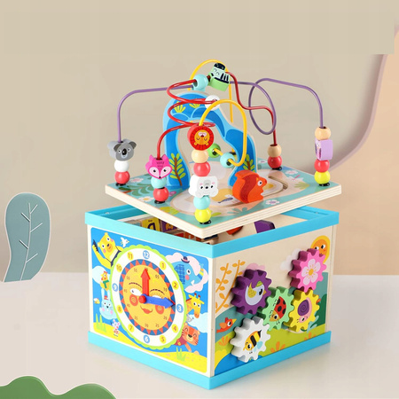 DREWNIANY SORTER KOSTKA EDUKACYJNA ALFABET KOLOROWY MONTESSORI Z LABIRYNTEM