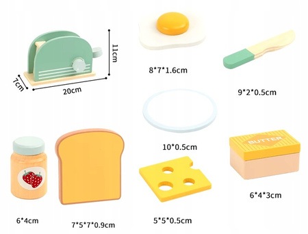 Drewniany toster + akcesoria śniadaniowe