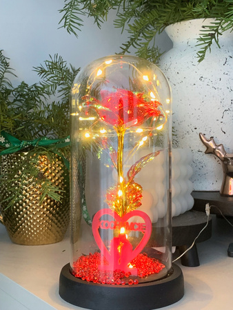 WIECZNA RÓŻA W SZKLE ŚWIECĄCA LED KOCHAM CIĘ KARTON NA ŚWIĘTA JAK PRAWDZIWA