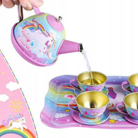 METALOWY ZESTAW DO HERBATY dla dzieci KOMPLET FILIŻANKI SŁODYCZE WALIZKA +