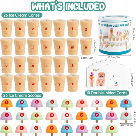 Drewniana Lodziarnia Lody Duzy Zestaw Montesori Liczenie Nauka + Zabawa