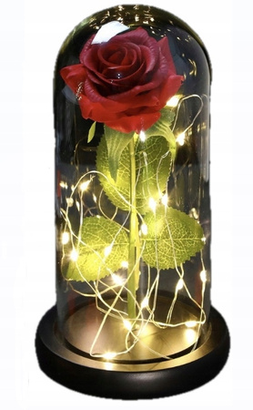 WIECZNA RÓŻA W SZKLE ŚWIECĄCA LED PREZENT NA ŚWIĘTA JAK PRAWDZIWA + PUDEŁKO