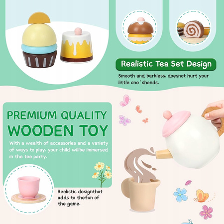 DREWNIANY ZESTAW DO HERBATY Serwis herbaciany