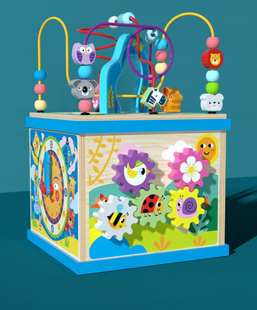 DREWNIANY SORTER KOSTKA EDUKACYJNA ALFABET KOLOROWY MONTESSORI Z LABIRYNTEM