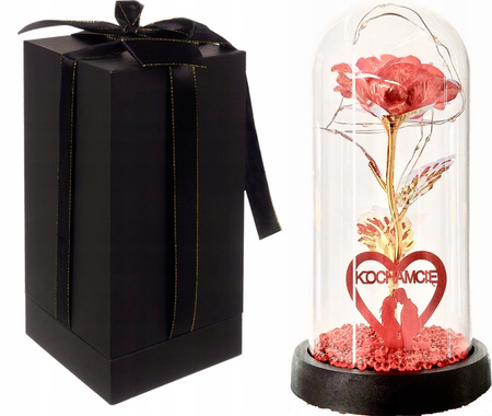 WIECZNA RÓŻA W SZKLE ŚWIECĄCA LED KOCHAM CIĘ KARTON NA ŚWIĘTA JAK PRAWDZIWA