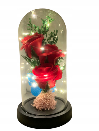 WIECZNA ROZA SWIECACA W SZKLE LED PREZENT w ładnym opakowaniu + bilecik