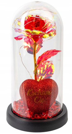 WIECZNA RÓŻA W SZKLE ŚWIECĄCA LED SERCE PUDEŁKO NA ŚWIĘTA JAK PRAWDZIWA