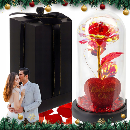 WIECZNA RÓŻA W SZKLE ŚWIECĄCA LED KOCHAM CIĘ KARTON NA ŚWIĘTA JAK PRAWDZIWA