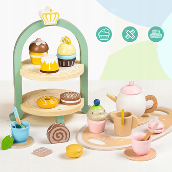 DREWNIANY ZESTAW DO HERBATY Serwis herbaciany