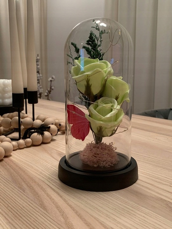 WIECZNA ROZA SWIECACA W SZKLE LED PREZENT + bilecik na walentynki dla niej