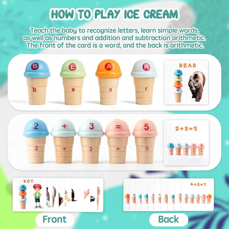 Drewniana Lodziarnia Lody Duzy Zestaw Montesori Liczenie Nauka + Zabawa