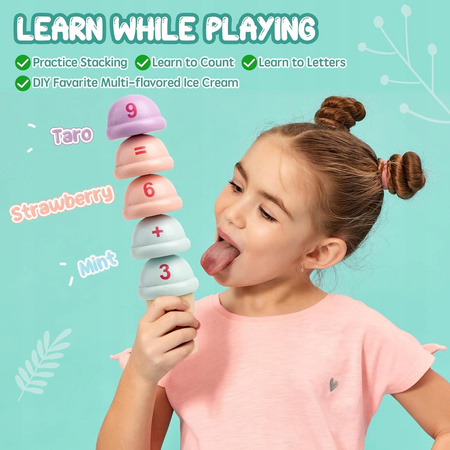 DREWNIANA LODZIARNIA LODY DUZY ZESTAW MONTESORI LICZENIE NAUKA + ZABAWA