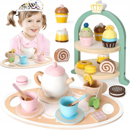 KAWIARNIA CUKIERNIA drewniany zestaw serwis do kawy herbaty ciasta ciastka