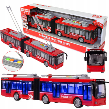 AUTOBUS MIEJSKI TROLEJBUS Przegubowy 44cm NAPĘD LED DŹWIĘKI Otwierane Drzwi