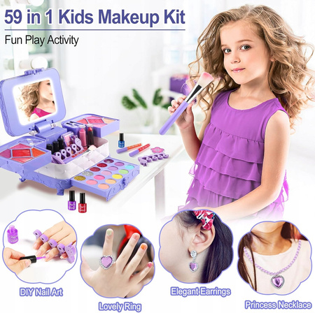 DUŻY Zestaw KOSMETYKI do makijażu dla dziewczynek 60w1 MAKEUP Z lustrem LED