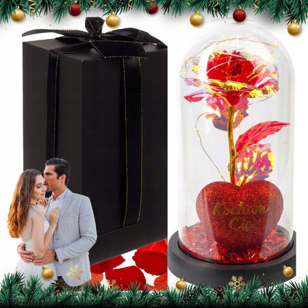 WIECZNA RÓŻA W SZKLE PREZENT ŚWIECĄCA LED Prezent pod Choinke