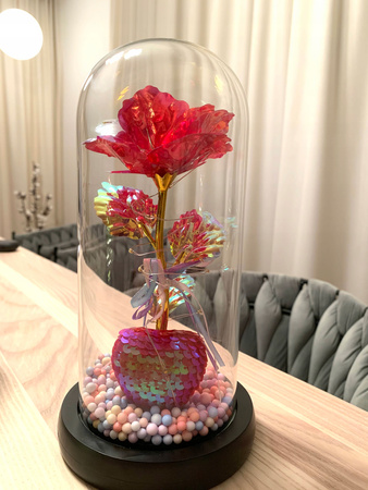 WIECZNA RÓŻA W SZKLE ŚWIECĄCA LED PREZENT PUDEŁKO