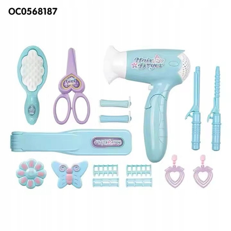 DUŻY ZESTAW FRYZJERSKI TOALETKA Z AKCESORIAMI WALIZKA NA KÓŁKACH