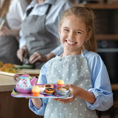 METALOWY ZESTAW DO HERBATY dla dzieci KOMPLET FILIŻANKI SŁODYCZE WALIZKA +