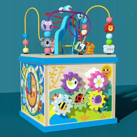 DREWNIANY SORTER KOSTKA EDUKACYJNA ALFABET KOLOROWY MONTESSORI Z LABIRYNTEM