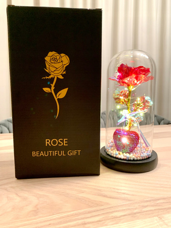 WIECZNA RÓŻA W SZKLE ŚWIECĄCA LED PREZENT PUDEŁKO