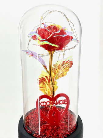 WIECZNA RÓŻA W SZKLE ŚWIECĄCA LED KOCHAM CIĘ KARTON NA ŚWIĘTA JAK PRAWDZIWA