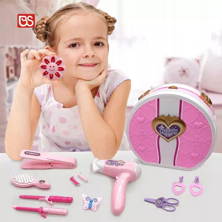 DUŻY ZESTAW FRYZJERSKI TOALETKA Z AKCESORIAMI WALIZKA NA KÓŁKACH